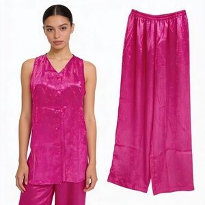 VICTORIA’S SECRET Vintage 2 Piece Top & Pant Crushed Satin Loungewear Size S